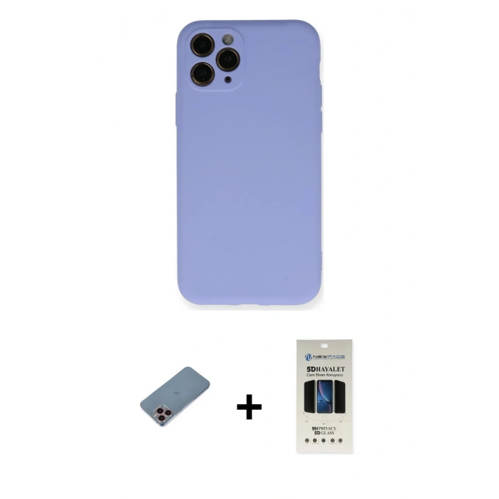 MARSİLYAN™- iPhone 11 Pro Kılıf Ahenk Serisi - Siyah 5D Hayalet Cam Ekran Koruyucu + Shine Kamera Lens Koruma Cam - PE