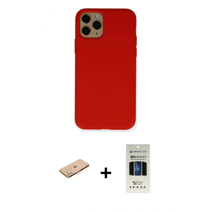 MARSİLYAN™- iPhone 11 Pro Kılıf Ahenk Serisi - Siyah 5D Hayalet Cam Ekran Koruyucu + Renkli Kamera Lens Koruma Cam - TU