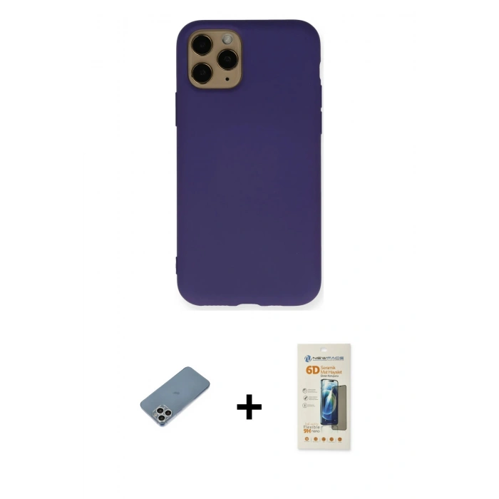 MARSİLYAN™- iPhone 11 Pro Kılıf Ahenk Serisi - Siyah 6D Mat Seramik Hayalet Nano Ekran Koruyucu + Shine Kamera Lens Koruma Cam - GS