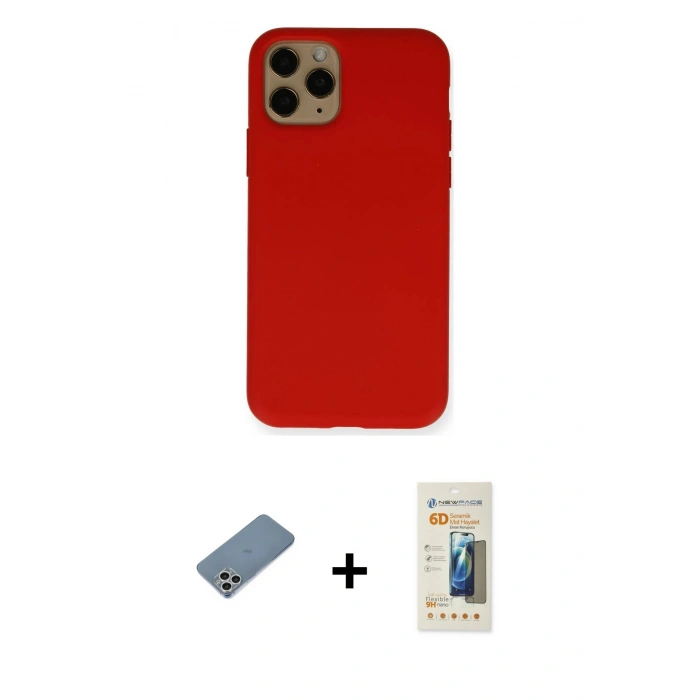 MARSİLYAN™- iPhone 11 Pro Kılıf Ahenk Serisi - Siyah 6D Mat Seramik Hayalet Nano Ekran Koruyucu + Shine Kamera Lens Koruma Cam - GS