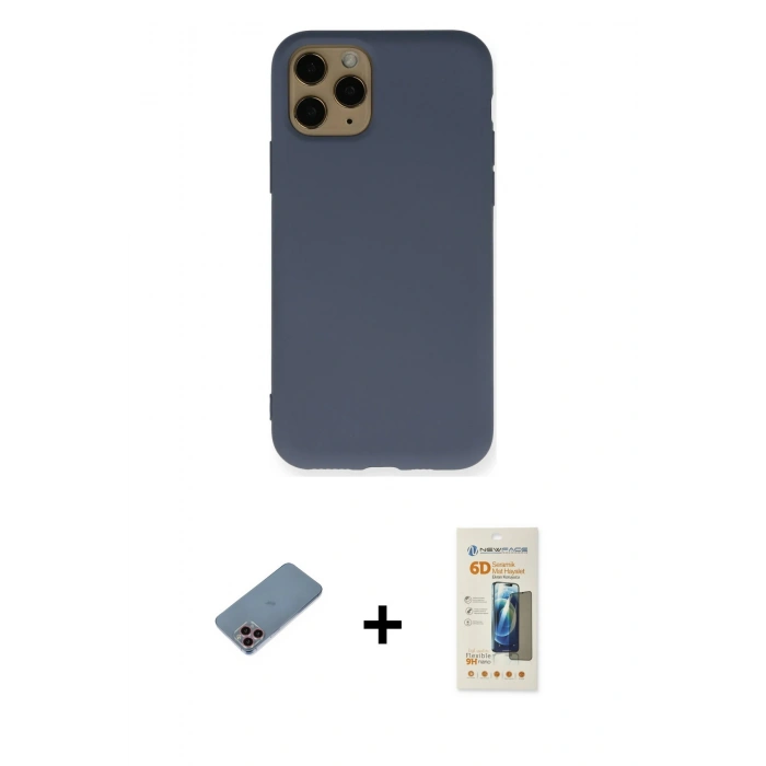 MARSİLYAN™- iPhone 11 Pro Kılıf Ahenk Serisi - Siyah 6D Mat Seramik Hayalet Nano Ekran Koruyucu + Shine Kamera Lens Koruma Cam - PE