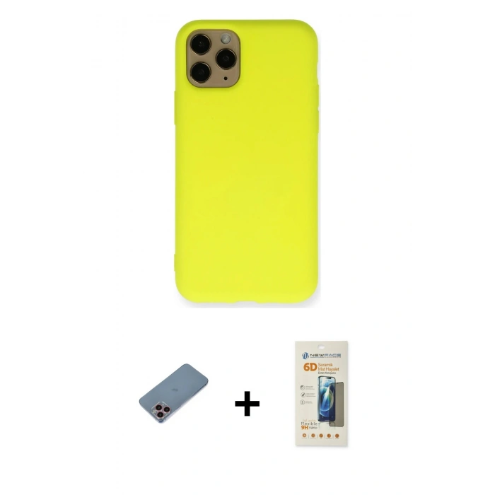 MARSİLYAN™- iPhone 11 Pro Kılıf Ahenk Serisi - Siyah 6D Mat Seramik Hayalet Nano Ekran Koruyucu + Shine Kamera Lens Koruma Cam - PE
