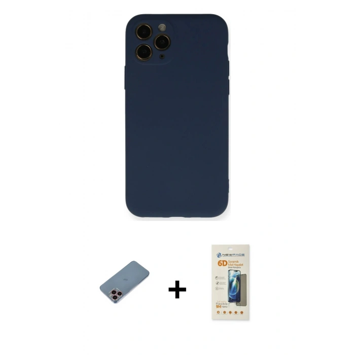 MARSİLYAN™- iPhone 11 Pro Kılıf Ahenk Serisi - Siyah 6D Mat Seramik Hayalet Nano Ekran Koruyucu + Shine Kamera Lens Koruma Cam - PE