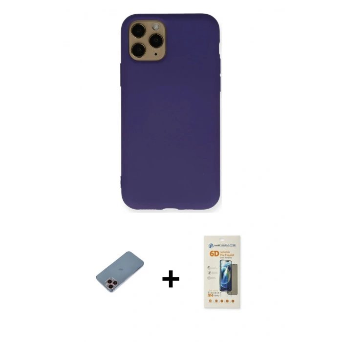 MARSİLYAN™- iPhone 11 Pro Kılıf Ahenk Serisi - Siyah 6D Mat Seramik Hayalet Nano Ekran Koruyucu + Shine Kamera Lens Koruma Cam - PE