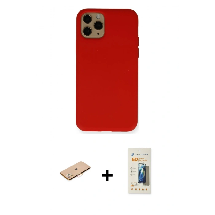 MARSİLYAN™- iPhone 11 Pro Kılıf Ahenk Serisi - Siyah 6D Mat Seramik Hayalet Nano Ekran Koruyucu + Renkli Kamera Lens Koruma Cam - TU