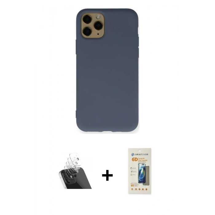 MARSİLYAN™- iPhone 11 Pro Kılıf Ahenk Serisi - Siyah 6D Mat Seramik Hayalet Nano Ekran Koruyucu + Şeffaf Kamera Lens Koruma Cam