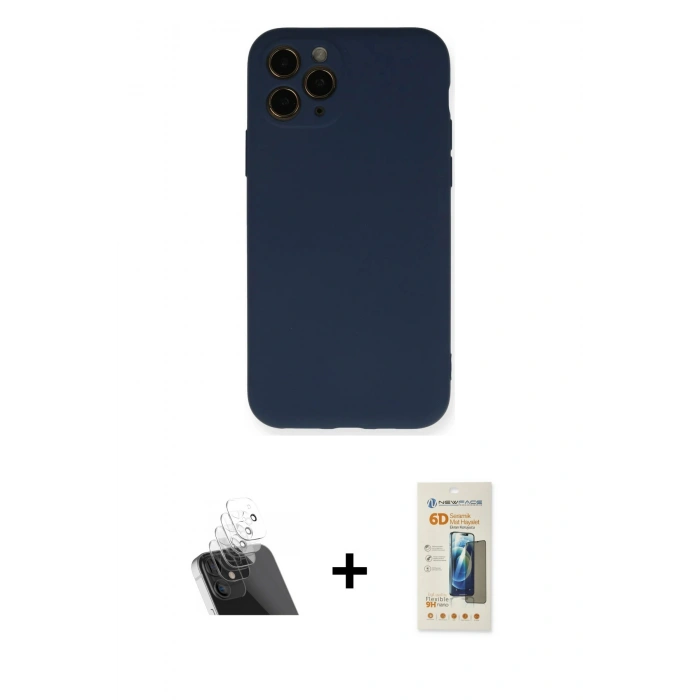 MARSİLYAN™- iPhone 11 Pro Kılıf Ahenk Serisi - Siyah 6D Mat Seramik Hayalet Nano Ekran Koruyucu + Şeffaf Kamera Lens Koruma Cam