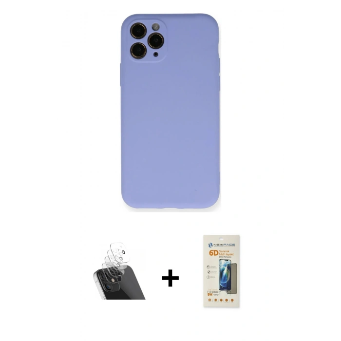 MARSİLYAN™- iPhone 11 Pro Kılıf Ahenk Serisi - Siyah 6D Mat Seramik Hayalet Nano Ekran Koruyucu + Şeffaf Kamera Lens Koruma Cam