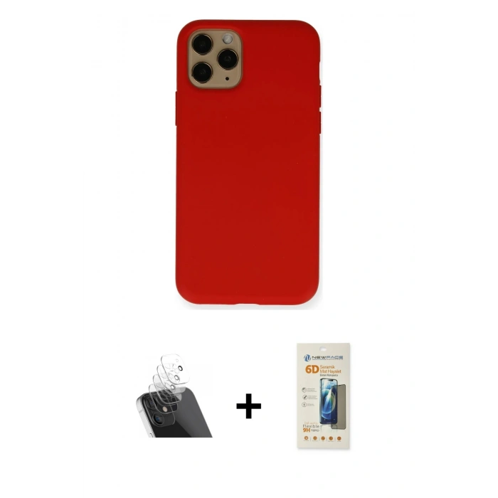 MARSİLYAN™- iPhone 11 Pro Kılıf Ahenk Serisi - Siyah 6D Mat Seramik Hayalet Nano Ekran Koruyucu + Şeffaf Kamera Lens Koruma Cam