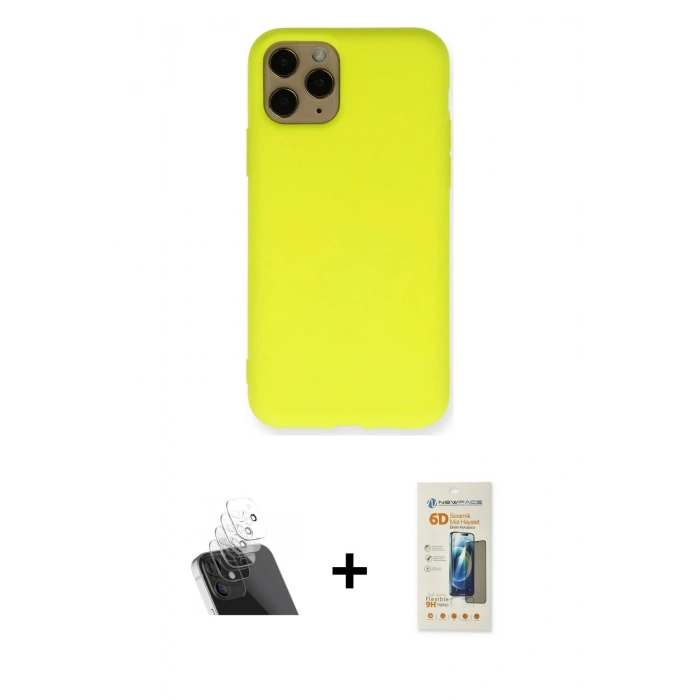 MARSİLYAN™- iPhone 11 Pro Kılıf Ahenk Serisi - Siyah 6D Mat Seramik Hayalet Nano Ekran Koruyucu + Şeffaf Kamera Lens Koruma Cam