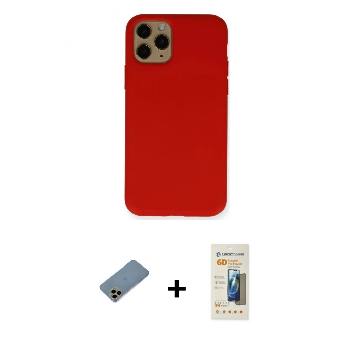 MARSİLYAN™- iPhone 11 Pro Kılıf Ahenk Serisi - Siyah 6D Mat Seramik Hayalet Nano Ekran Koruyucu + Shine Kamera Lens Koruma Cam - GD