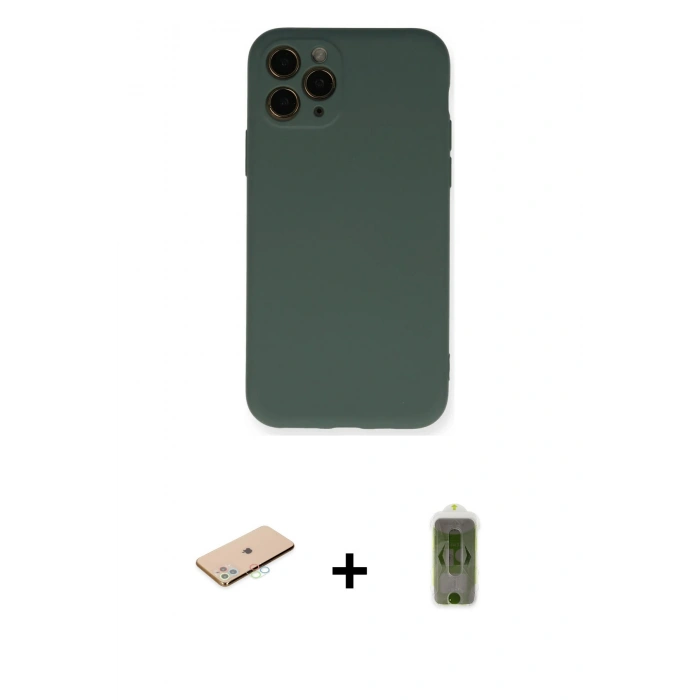 MARSİLYAN™- iPhone 11 Pro Kılıf Ahenk Serisi - Siyah Joko Magic 5D Hayalet Cam + Renkli Kamera Lens Koruma Cam - MI