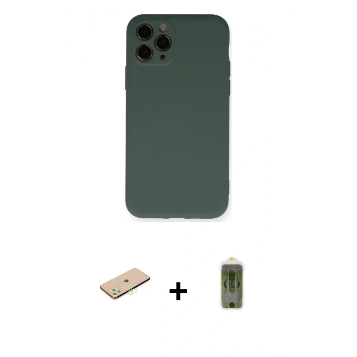 MARSİLYAN™- iPhone 11 Pro Kılıf Ahenk Serisi - Siyah Joko Magic 5D Hayalet Cam + Renkli Kamera Lens Koruma Cam - PE