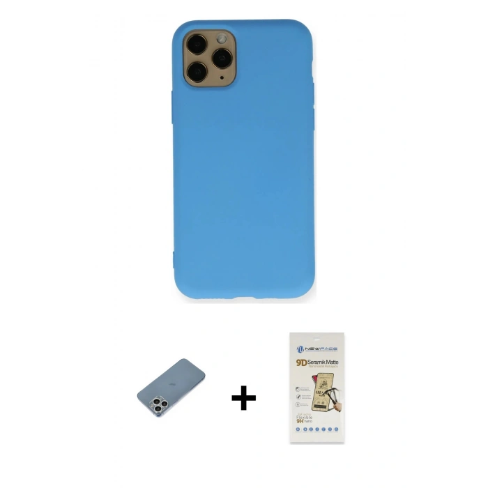 MARSİLYAN™- iPhone 11 Pro Kılıf Ahenk Serisi - Siyah Mat Seramik Nano Ekran Koruyucu + Shine Kamera Lens Koruma Cam - GS