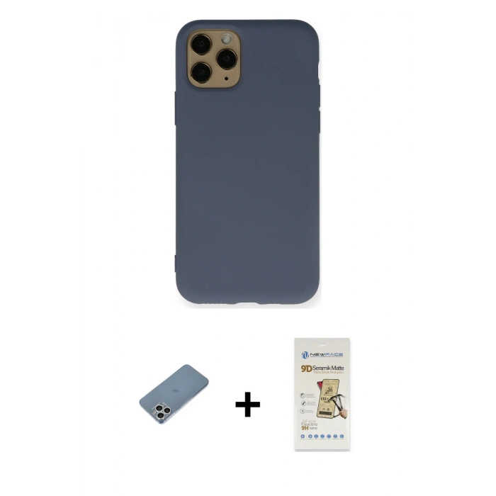 MARSİLYAN™- iPhone 11 Pro Kılıf Ahenk Serisi - Siyah Mat Seramik Nano Ekran Koruyucu + Shine Kamera Lens Koruma Cam - GS