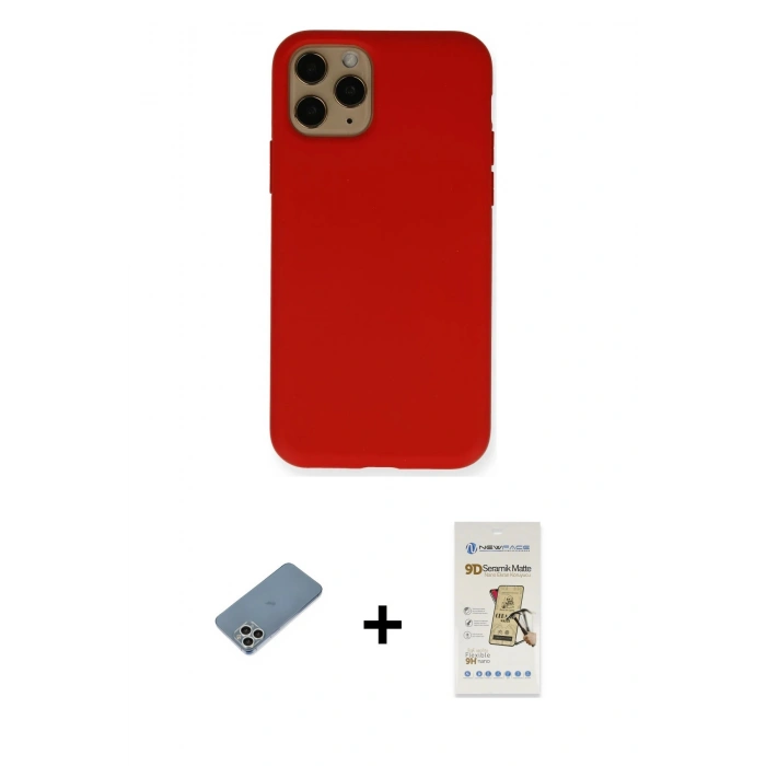 MARSİLYAN™- iPhone 11 Pro Kılıf Ahenk Serisi - Siyah Mat Seramik Nano Ekran Koruyucu + Shine Kamera Lens Koruma Cam - GS