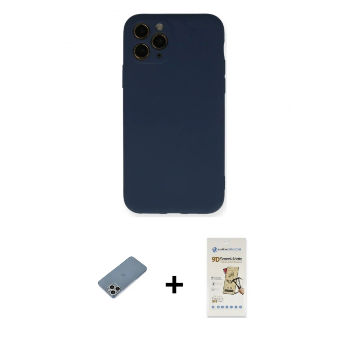MARSİLYAN™- iPhone 11 Pro Kılıf Ahenk Serisi - Siyah Mat Seramik Nano Ekran Koruyucu + Shine Kamera Lens Koruma Cam - GS