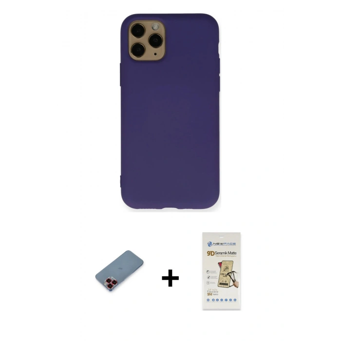 MARSİLYAN™- iPhone 11 Pro Kılıf Ahenk Serisi - Siyah Mat Seramik Nano Ekran Koruyucu + Metal Kamera Lens Koruma Cam - KI