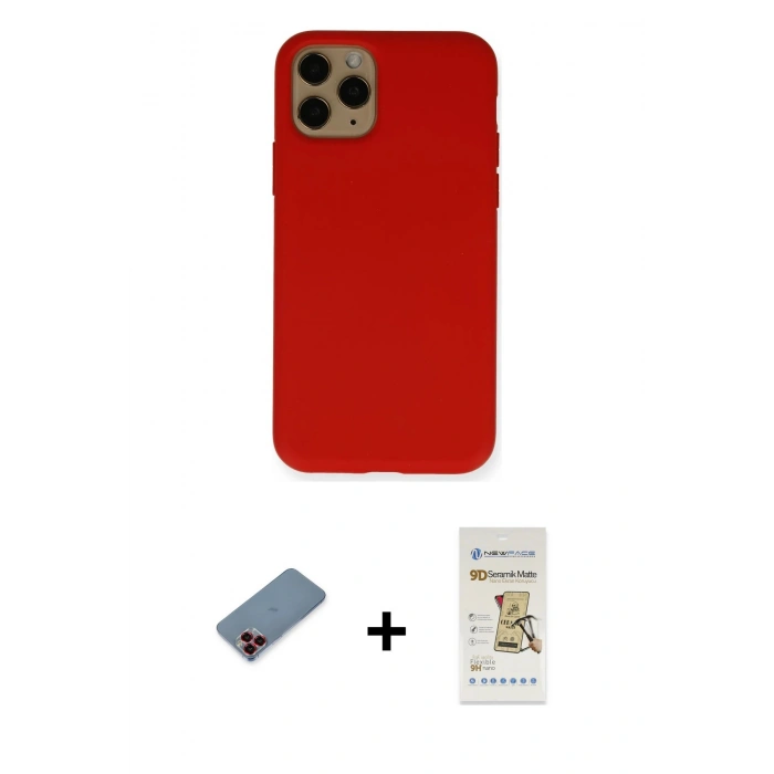 MARSİLYAN™- iPhone 11 Pro Kılıf Ahenk Serisi - Siyah Mat Seramik Nano Ekran Koruyucu + Metal Kamera Lens Koruma Cam - KI