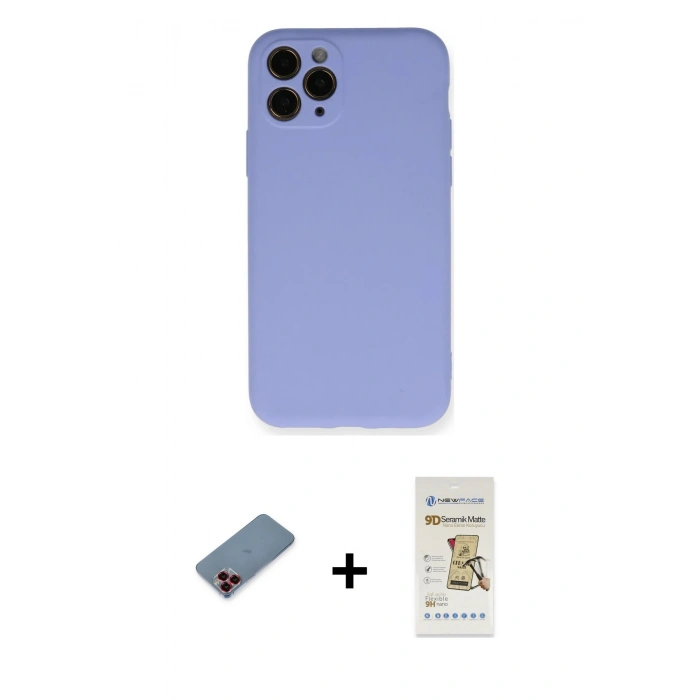 MARSİLYAN™- iPhone 11 Pro Kılıf Ahenk Serisi - Siyah Mat Seramik Nano Ekran Koruyucu + Metal Kamera Lens Koruma Cam - KI