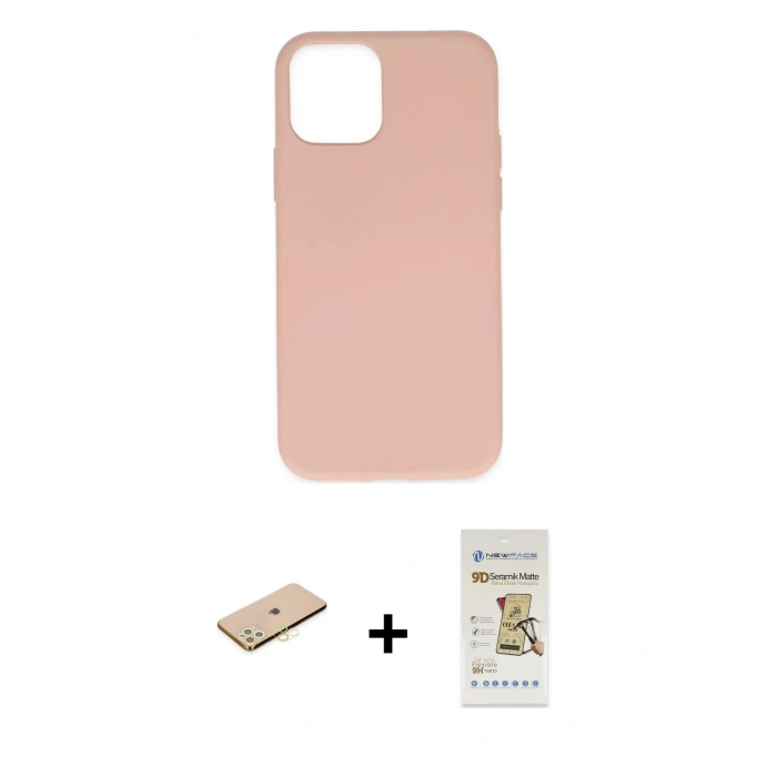 MARSİLYAN™- iPhone 11 Pro Kılıf Ahenk Serisi - Siyah Mat Seramik Nano Ekran Koruyucu + Renkli Kamera Lens Koruma Cam - SI
