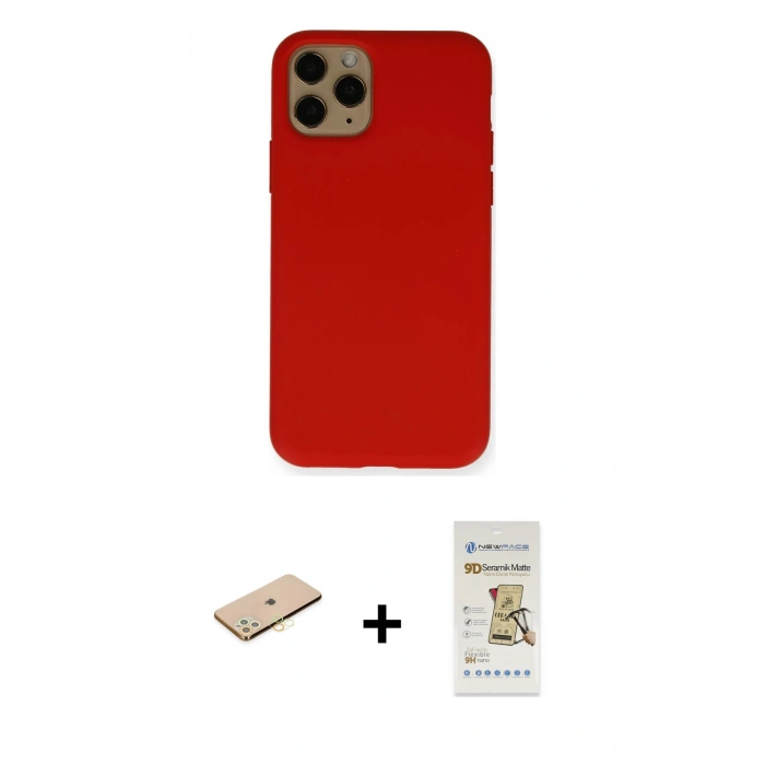 MARSİLYAN™- iPhone 11 Pro Kılıf Ahenk Serisi - Siyah Mat Seramik Nano Ekran Koruyucu + Renkli Kamera Lens Koruma Cam - PE