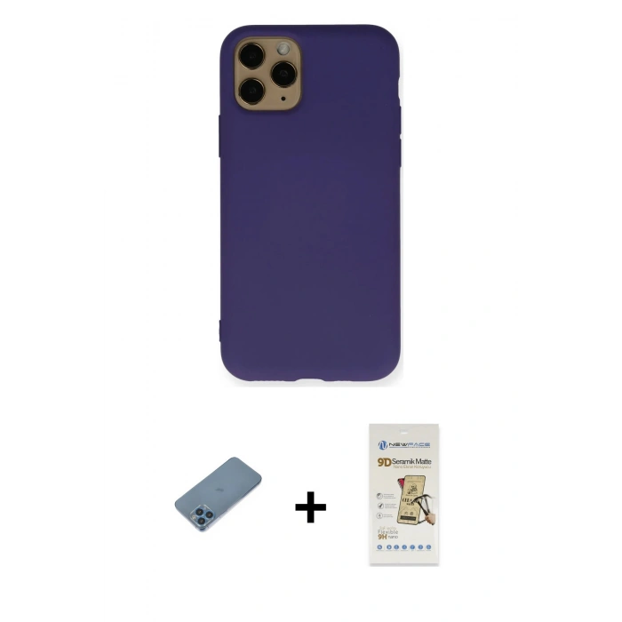 MARSİLYAN™- iPhone 11 Pro Kılıf Ahenk Serisi - Siyah Mat Seramik Nano Ekran Koruyucu + Shine Kamera Lens Koruma Cam - MI