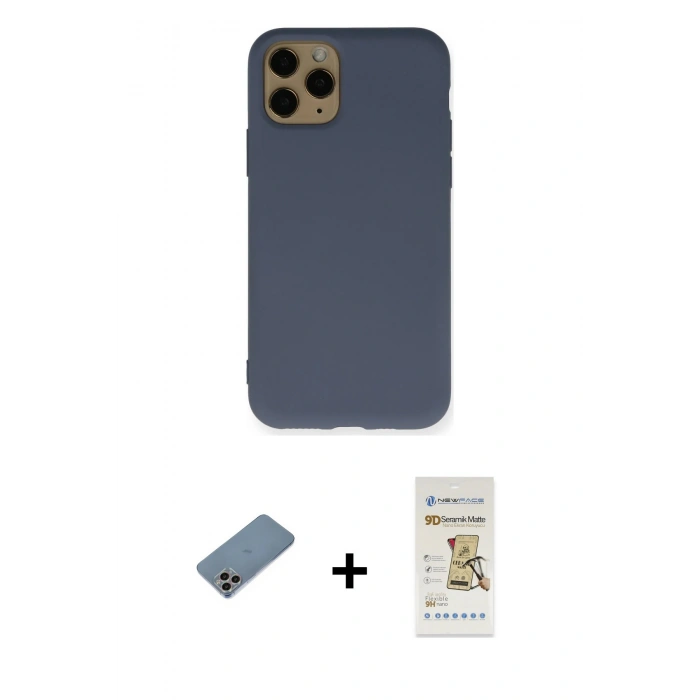 MARSİLYAN™- iPhone 11 Pro Kılıf Ahenk Serisi - Siyah Mat Seramik Nano Ekran Koruyucu + Shine Kamera Lens Koruma Cam - GI