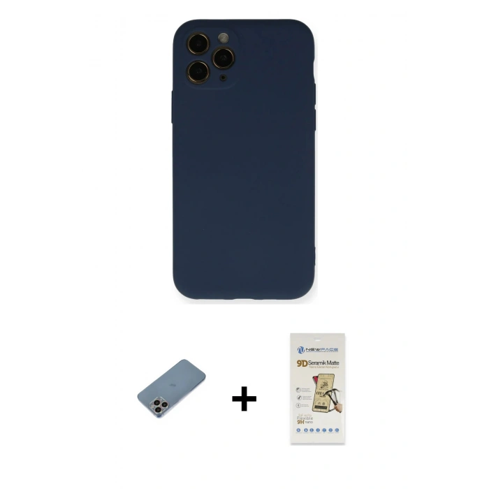 MARSİLYAN™- iPhone 11 Pro Kılıf Ahenk Serisi - Siyah Mat Seramik Nano Ekran Koruyucu + Shine Kamera Lens Koruma Cam - GI