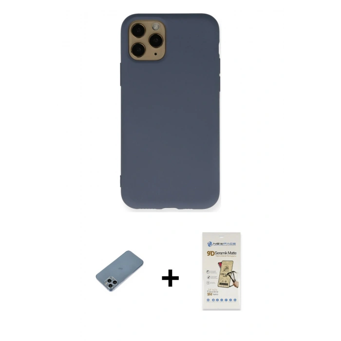 MARSİLYAN™- iPhone 11 Pro Kılıf Ahenk Serisi - Siyah Mat Seramik Nano Ekran Koruyucu + Shine Kamera Lens Koruma Cam - SABE