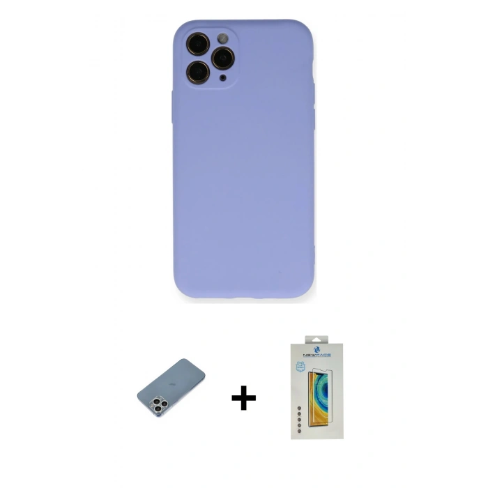 MARSİLYAN™- iPhone 11 Pro Kılıf Ahenk Serisi - Siyah Polymer Nano Ekran Koruyucu + Shine Kamera Lens Koruma Cam - GS