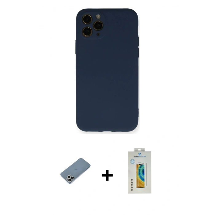 MARSİLYAN™- iPhone 11 Pro Kılıf Ahenk Serisi - Siyah Polymer Nano Ekran Koruyucu + Shine Kamera Lens Koruma Cam - GS