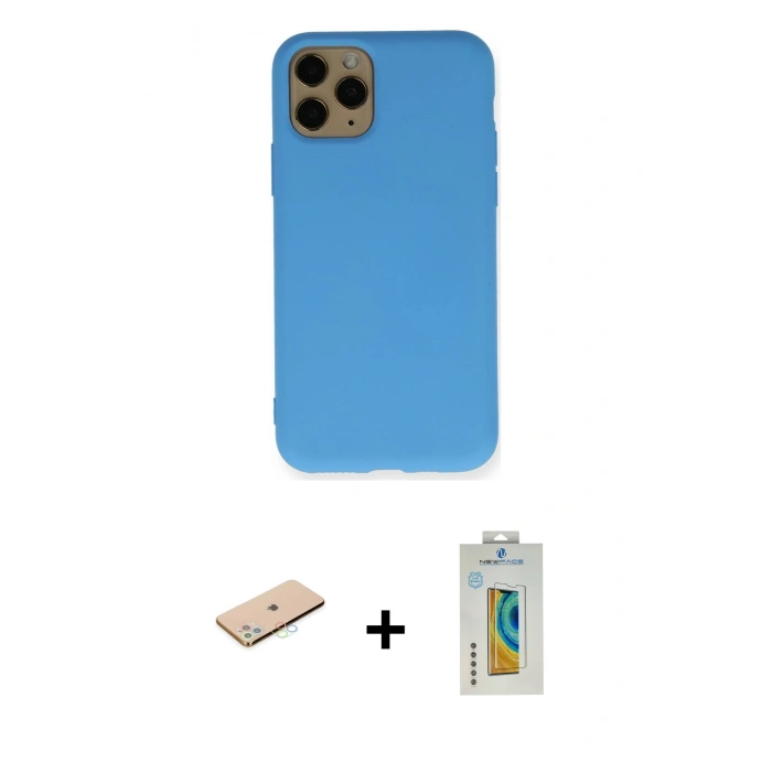MARSİLYAN™- iPhone 11 Pro Kılıf Ahenk Serisi - Siyah Polymer Nano Ekran Koruyucu + Renkli Kamera Lens Koruma Cam - MI