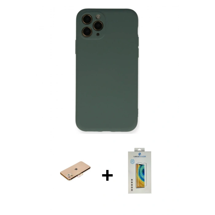 MARSİLYAN™- iPhone 11 Pro Kılıf Ahenk Serisi - Siyah Polymer Nano Ekran Koruyucu + Renkli Kamera Lens Koruma Cam - TU