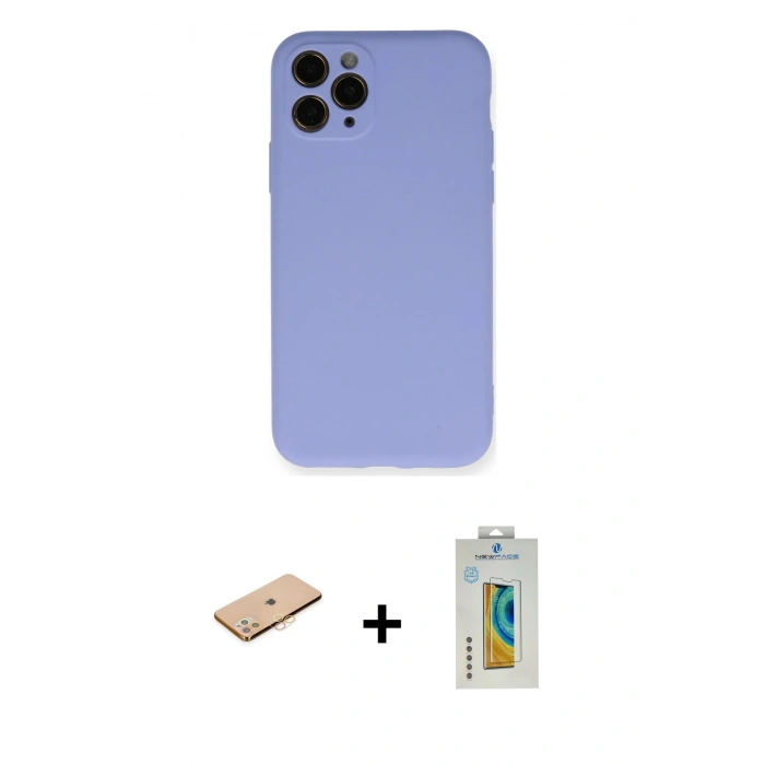MARSİLYAN™- iPhone 11 Pro Kılıf Ahenk Serisi - Siyah Polymer Nano Ekran Koruyucu + Renkli Kamera Lens Koruma Cam - TU
