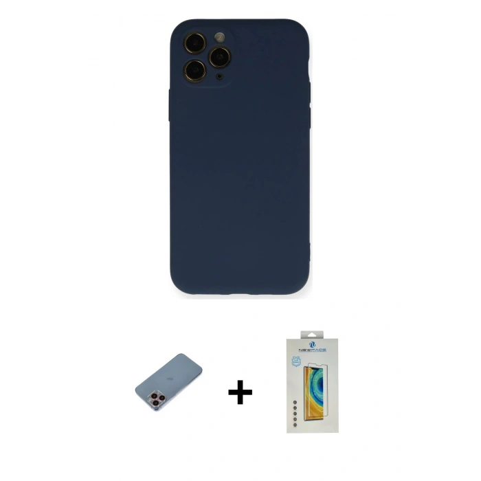 MARSİLYAN™- iPhone 11 Pro Kılıf Ahenk Serisi - Siyah Polymer Nano Ekran Koruyucu + Shine Kamera Lens Koruma Cam - PE