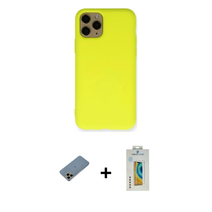 MARSİLYAN™- iPhone 11 Pro Kılıf Ahenk Serisi - Siyah Polymer Nano Ekran Koruyucu + Shine Kamera Lens Koruma Cam - GD