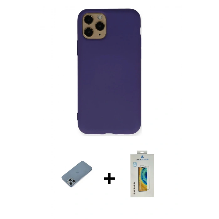 MARSİLYAN™- iPhone 11 Pro Kılıf Ahenk Serisi - Siyah Polymer Nano Ekran Koruyucu + Shine Kamera Lens Koruma Cam - SABE