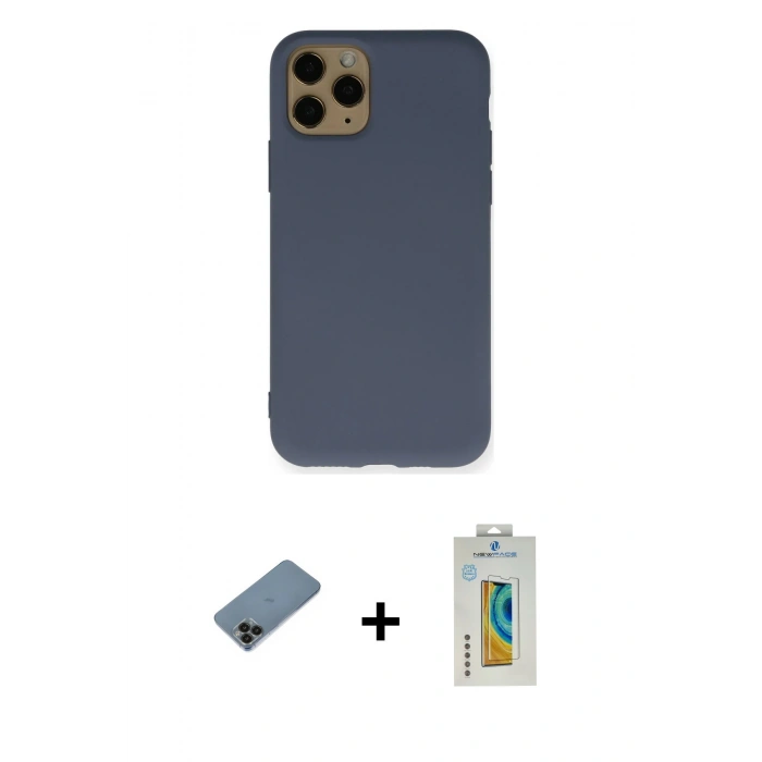 MARSİLYAN™- iPhone 11 Pro Kılıf Ahenk Serisi - Siyah Polymer Nano Ekran Koruyucu + Shine Kamera Lens Koruma Cam - SH