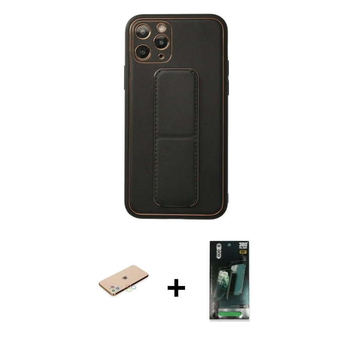 MARSİLYAN™- iPhone 11 Pro Kılıf Akış Doku - Şeffaf 360 Full Body Arka Koruyucu + Mavi Renkli Kamera Lens Koruma Cam