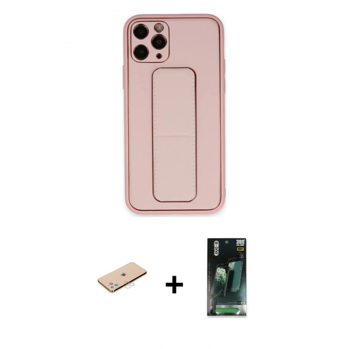 MARSİLYAN™- iPhone 11 Pro Kılıf Akış Doku - Şeffaf 360 Full Body Arka Koruyucu + Mavi Renkli Kamera Lens Koruma Cam