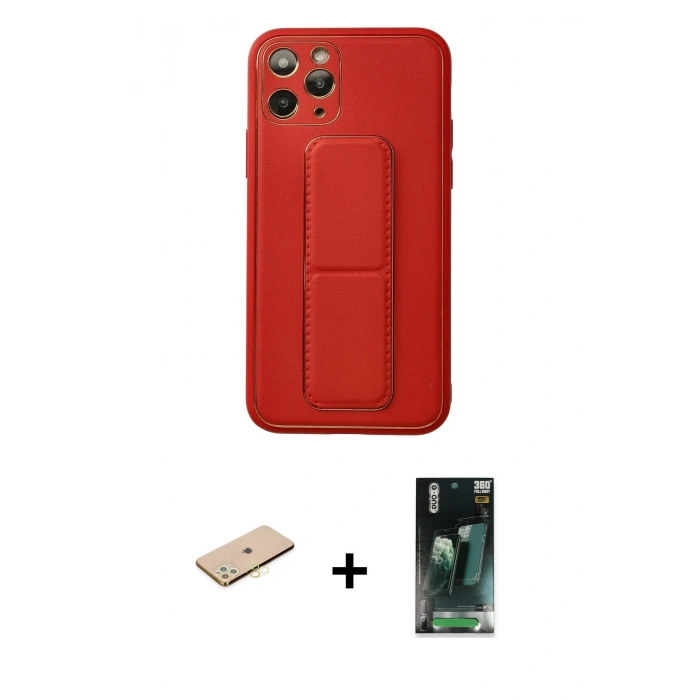 MARSİLYAN™- iPhone 11 Pro Kılıf Akış Doku - Şeffaf 360 Full Body Arka Koruyucu + Pembe Renkli Kamera Lens Koruma Cam