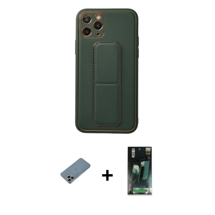 MARSİLYAN™- iPhone 11 Pro Kılıf Akış Doku - Şeffaf 360 Full Body Arka Koruyucu + Shine Kamera Lens Koruma Cam - GI