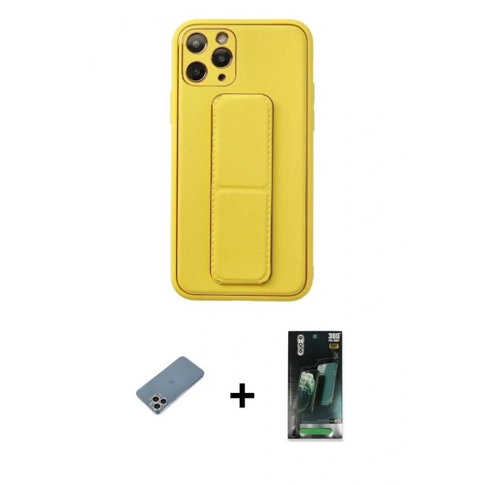 MARSİLYAN™- iPhone 11 Pro Kılıf Akış Doku - Şeffaf 360 Full Body Arka Koruyucu + Shine Kamera Lens Koruma Cam - GS