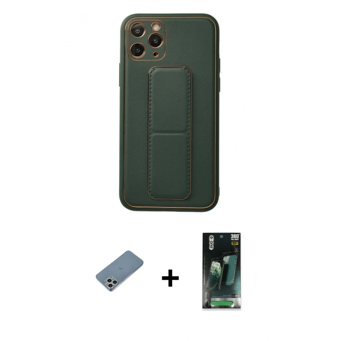 MARSİLYAN™- iPhone 11 Pro Kılıf Akış Doku - Şeffaf 360 Full Body Arka Koruyucu + Shine Kamera Lens Koruma Cam - GS