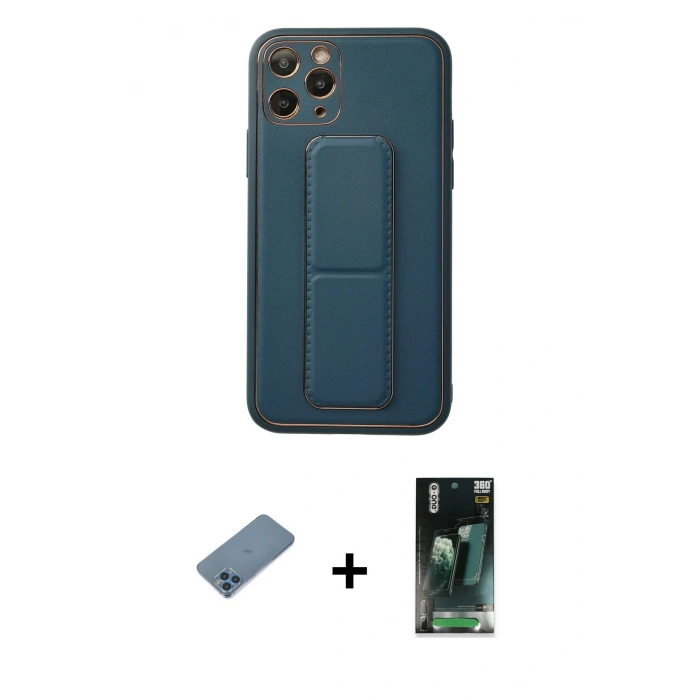 MARSİLYAN™- iPhone 11 Pro Kılıf Akış Doku - Şeffaf 360 Full Body Arka Koruyucu + Shine Kamera Lens Koruma Cam - MI