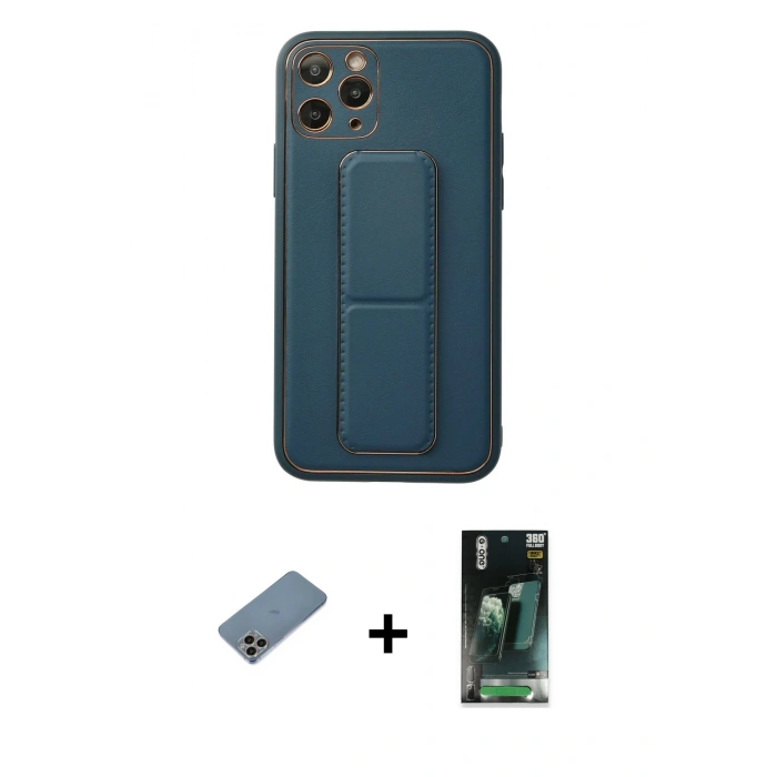 MARSİLYAN™- iPhone 11 Pro Kılıf Akış Doku - Şeffaf 360 Full Body Arka Koruyucu + Shine Kamera Lens Koruma Cam - GI