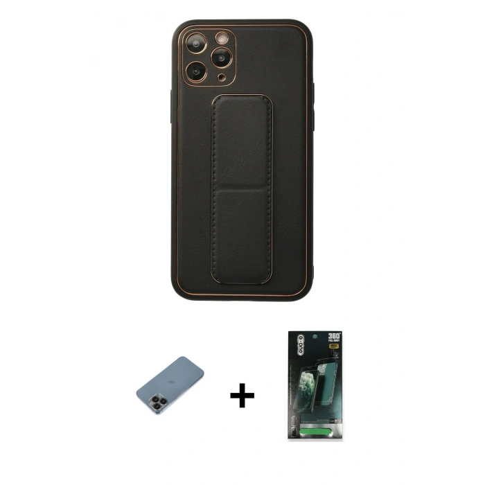 MARSİLYAN™- iPhone 11 Pro Kılıf Akış Doku - Şeffaf 360 Full Body Arka Koruyucu + Shine Kamera Lens Koruma Cam - SH