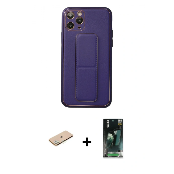 MARSİLYAN™- iPhone 11 Pro Kılıf Akış Doku - Şeffaf 360 Full Body Arka Koruyucu + Yeşil Renkli Kamera Lens Koruma Cam