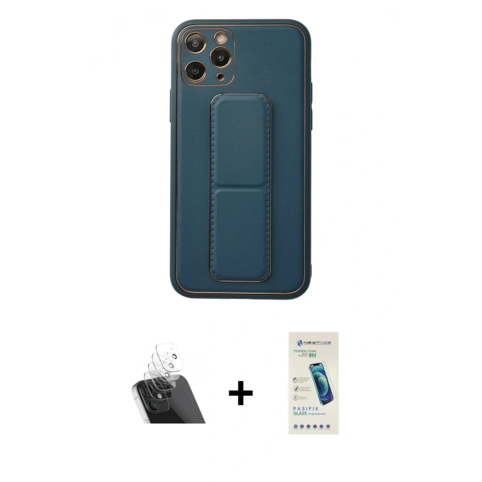 MARSİLYAN™- iPhone 11 Pro Kılıf Akış Doku - Şeffaf Pasifik Cam Ekran Koruyucu + Kamera Lens Koruma Cam - SF